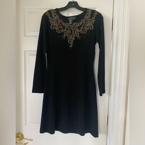 Carole Little Embroidered Wool Blend Dress